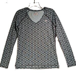UNDER ARMOUR Heat Gear Pullover Top  SM  Navy/Turquoise Geo Pattern  Fitted  EXC
